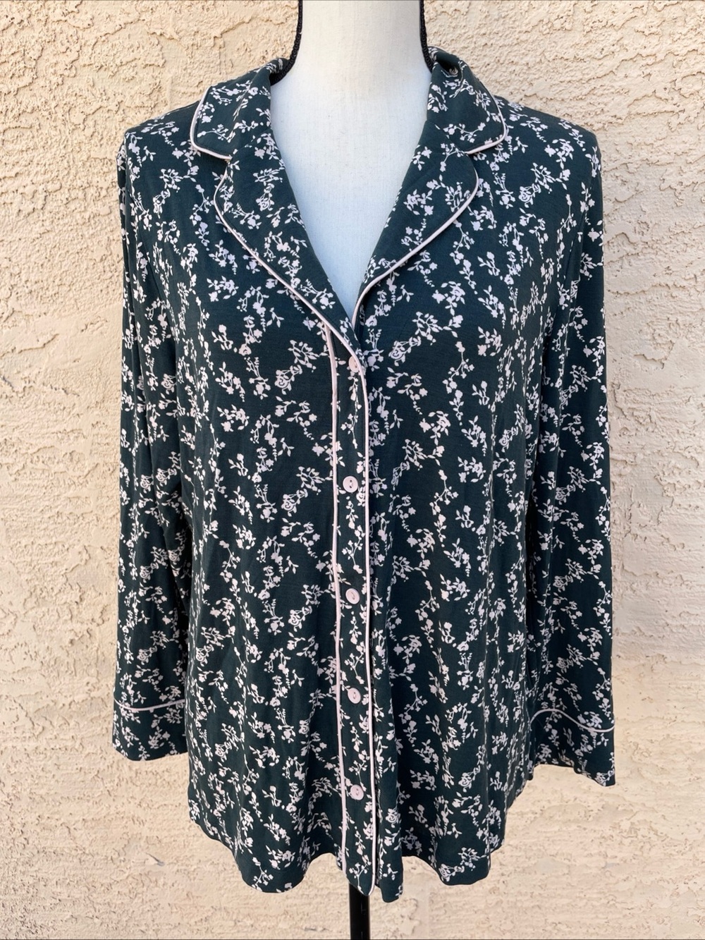 Soma pajama top shirt pjs sleepwear cool nights floral rayon green large nwt